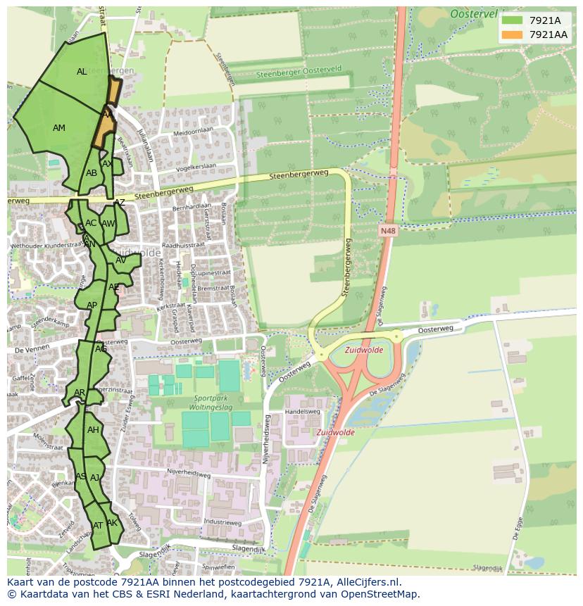 Afbeelding van het postcodegebied 7921 AA op de kaart.