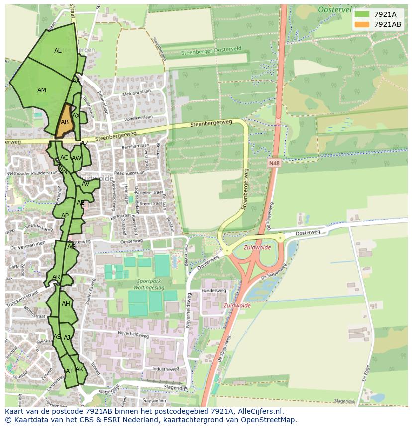 Afbeelding van het postcodegebied 7921 AB op de kaart.