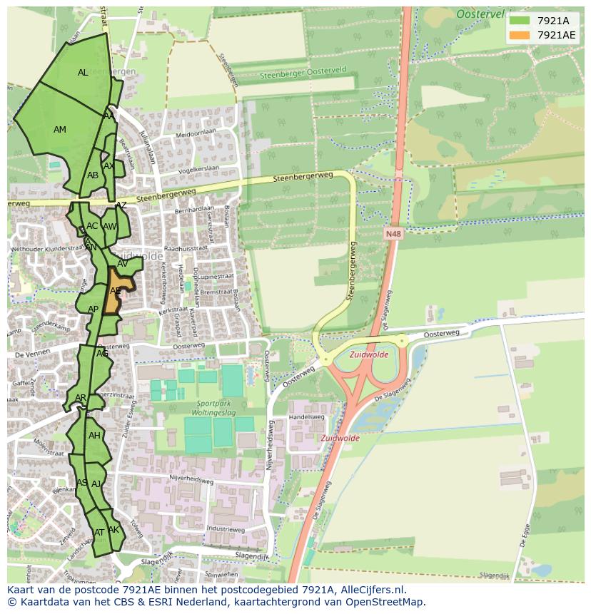 Afbeelding van het postcodegebied 7921 AE op de kaart.
