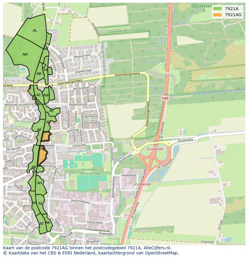 Afbeelding van het postcodegebied 7921 AG op de kaart.