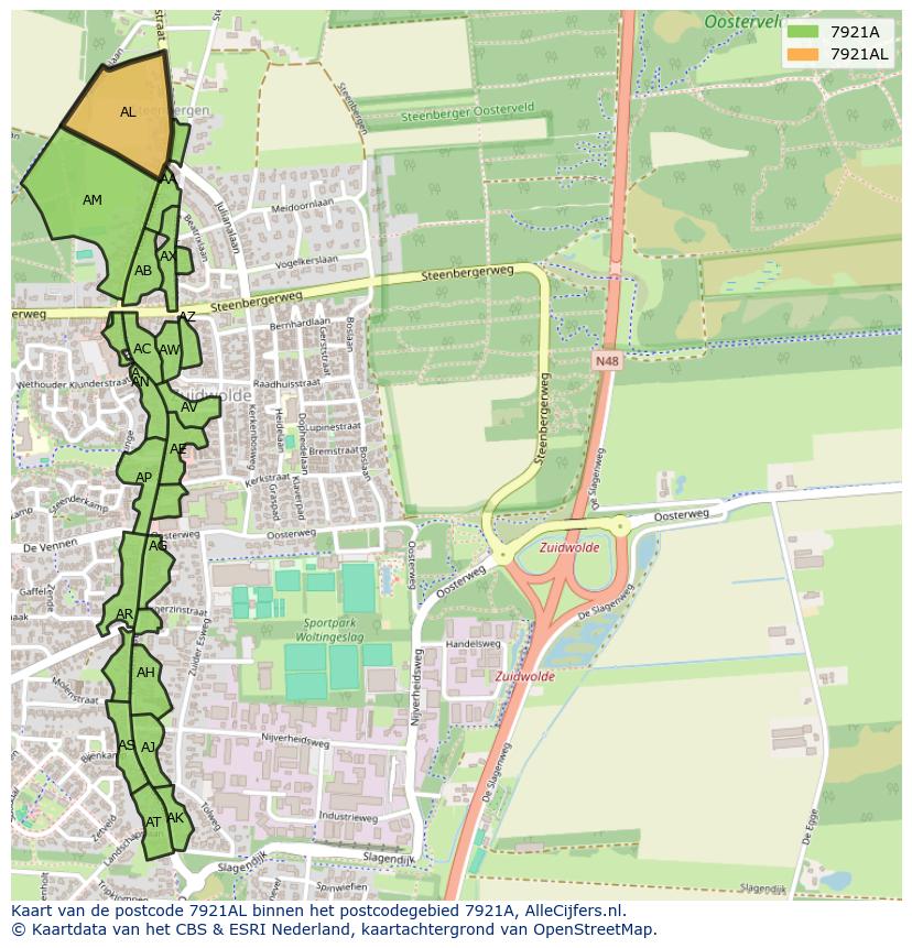 Afbeelding van het postcodegebied 7921 AL op de kaart.