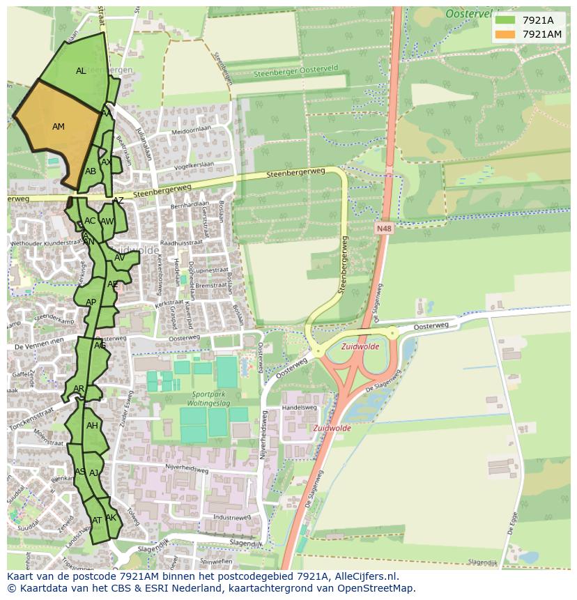 Afbeelding van het postcodegebied 7921 AM op de kaart.