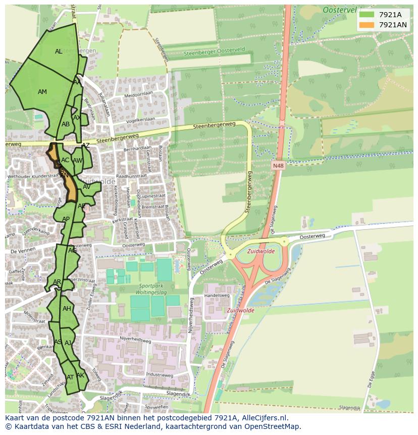 Afbeelding van het postcodegebied 7921 AN op de kaart.