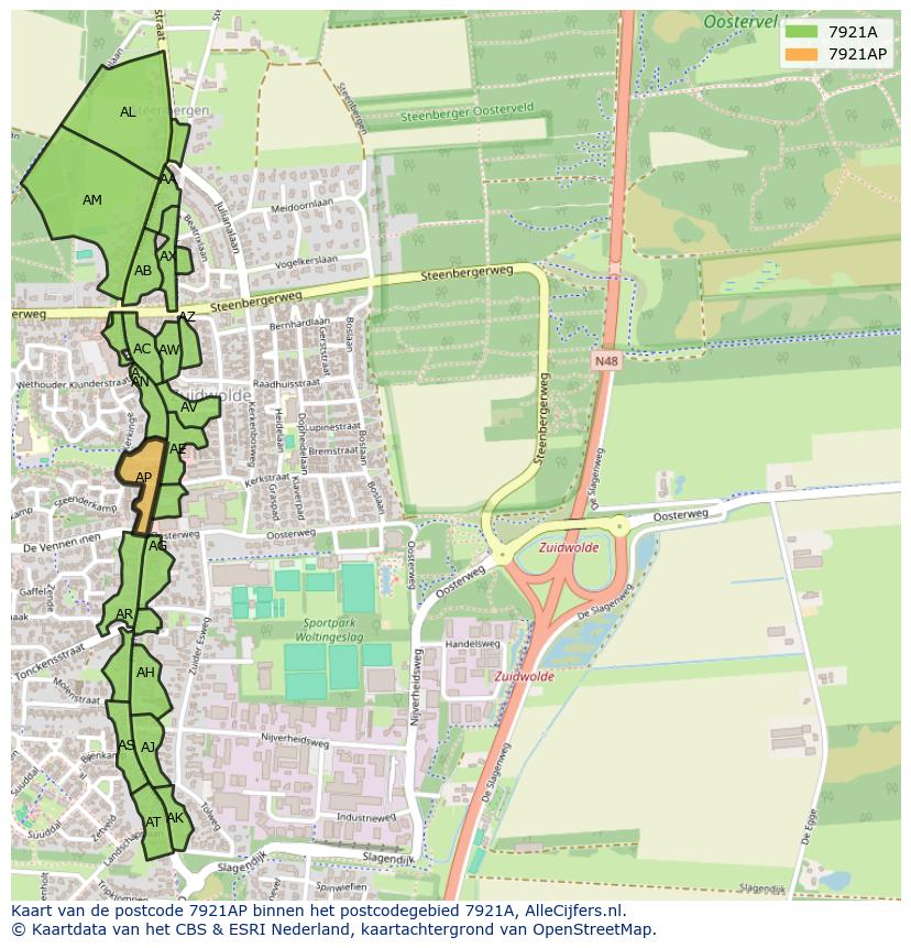 Afbeelding van het postcodegebied 7921 AP op de kaart.