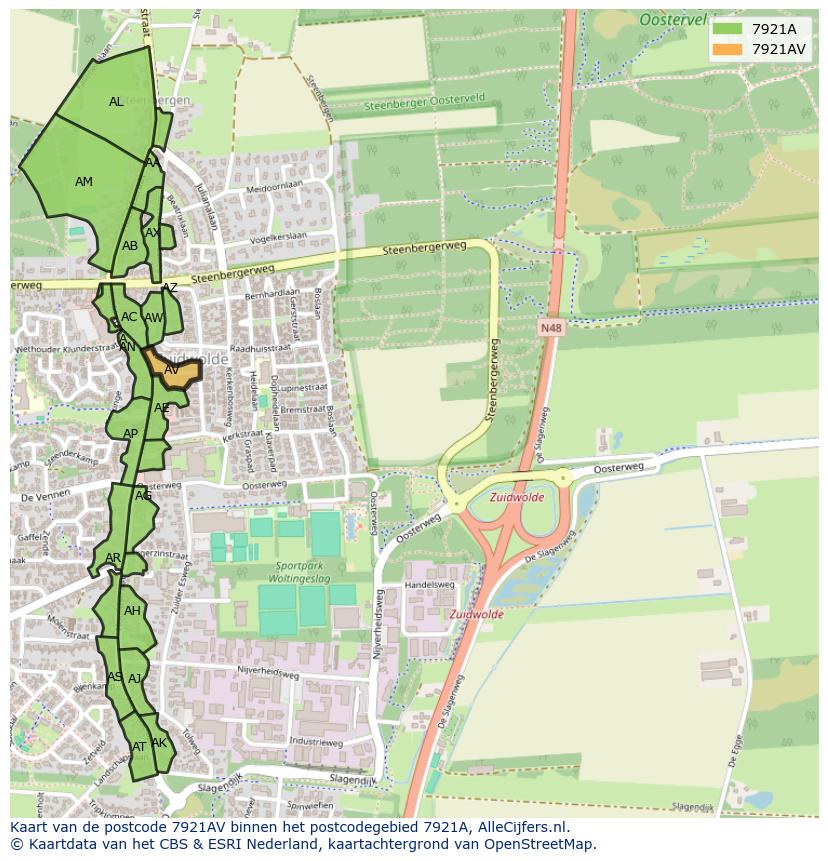 Afbeelding van het postcodegebied 7921 AV op de kaart.