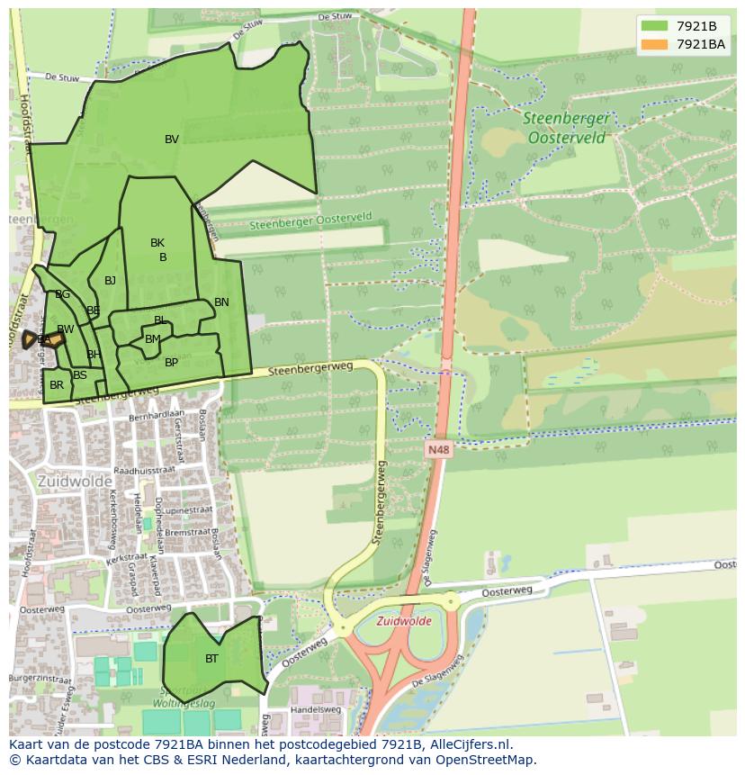 Afbeelding van het postcodegebied 7921 BA op de kaart.