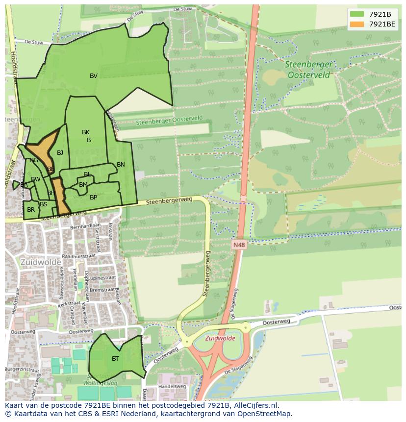 Afbeelding van het postcodegebied 7921 BE op de kaart.