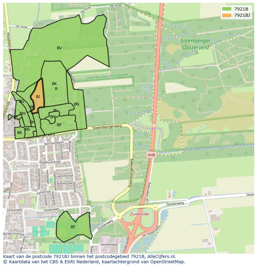 Afbeelding van het postcodegebied 7921 BJ op de kaart.
