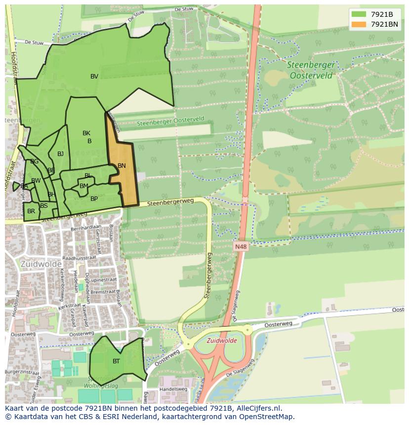 Afbeelding van het postcodegebied 7921 BN op de kaart.