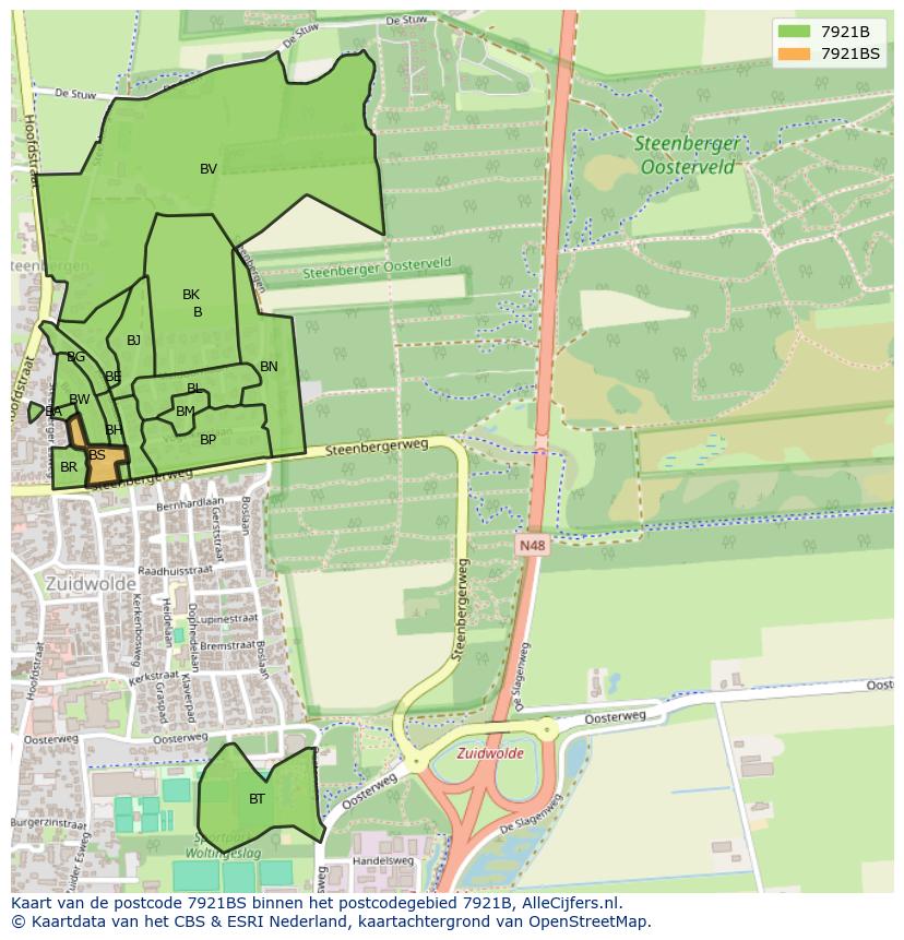 Afbeelding van het postcodegebied 7921 BS op de kaart.