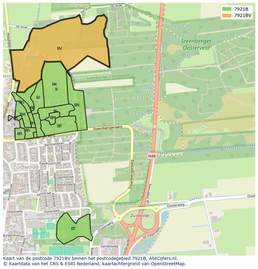 Afbeelding van het postcodegebied 7921 BV op de kaart.