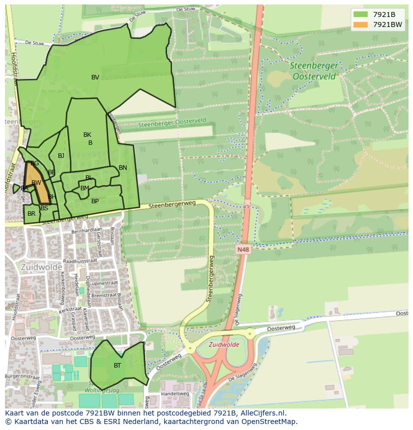 Afbeelding van het postcodegebied 7921 BW op de kaart.