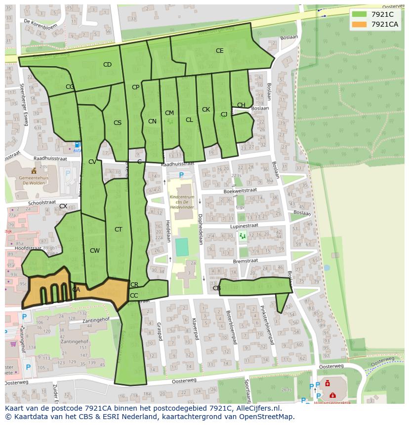 Afbeelding van het postcodegebied 7921 CA op de kaart.