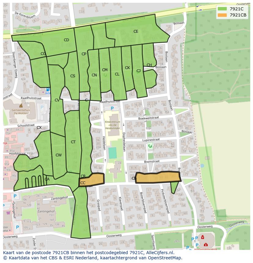 Afbeelding van het postcodegebied 7921 CB op de kaart.