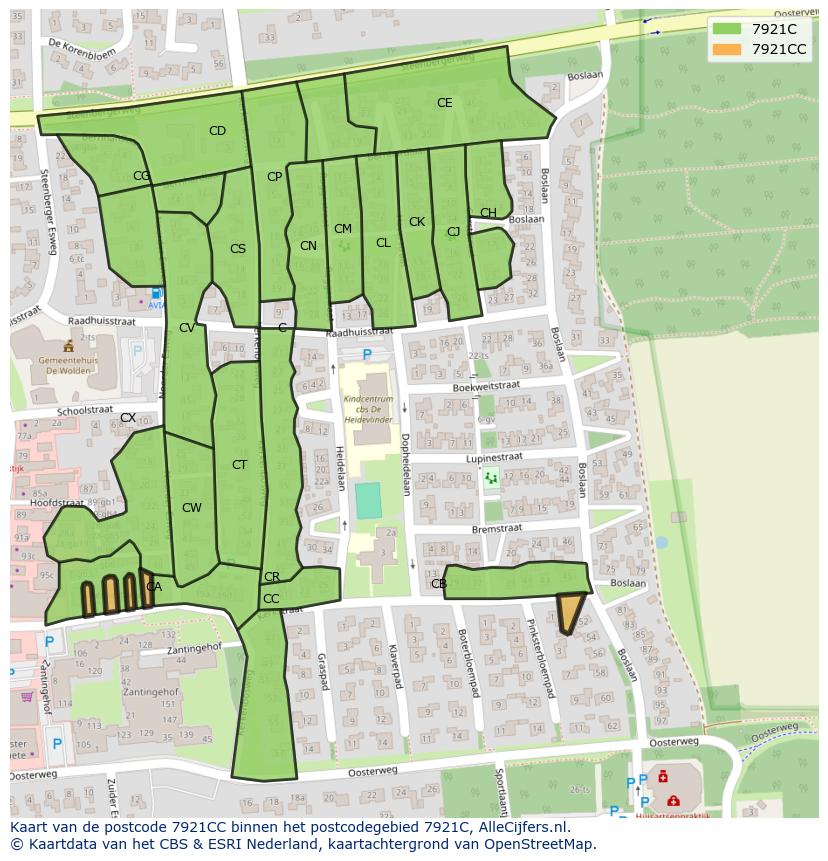 Afbeelding van het postcodegebied 7921 CC op de kaart.