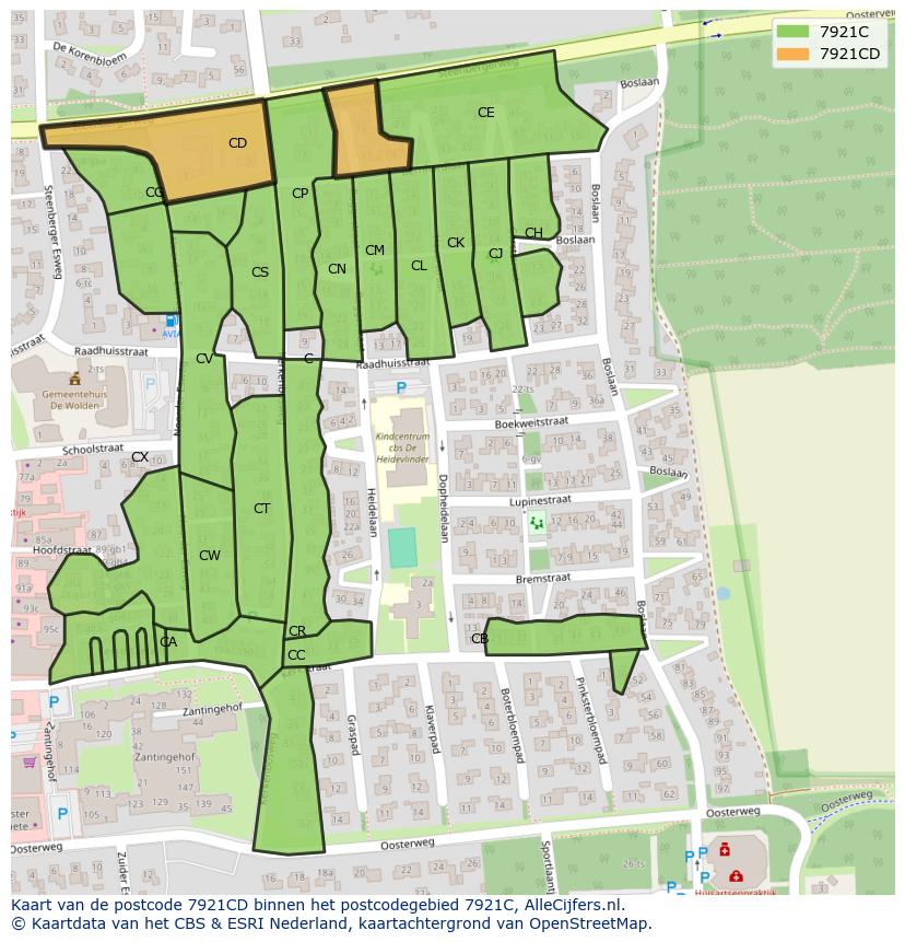 Afbeelding van het postcodegebied 7921 CD op de kaart.