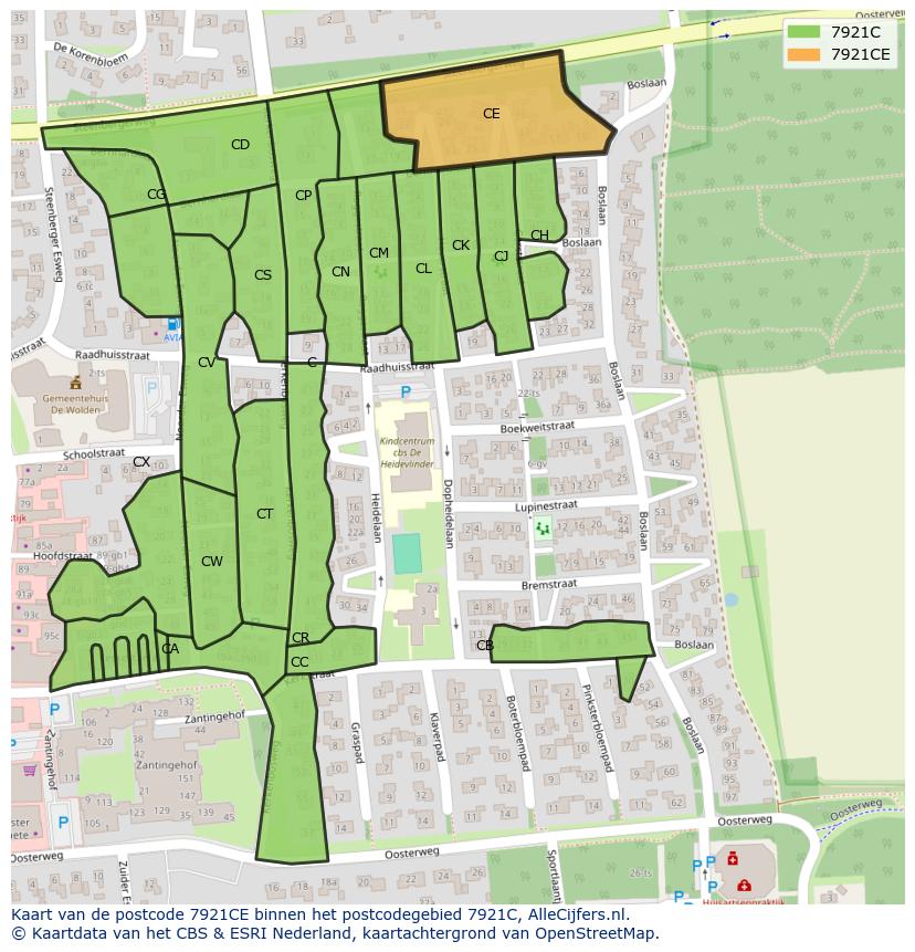 Afbeelding van het postcodegebied 7921 CE op de kaart.