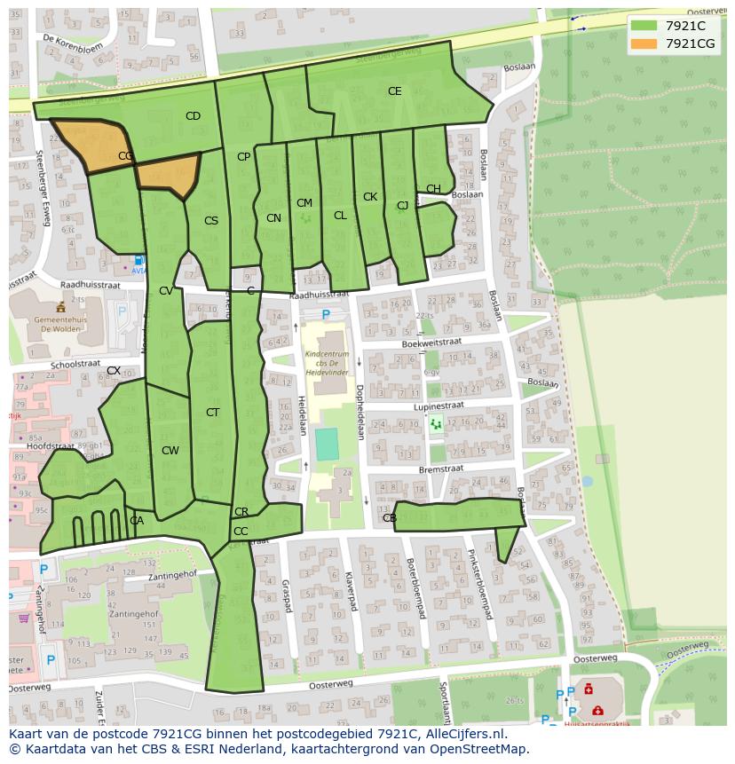 Afbeelding van het postcodegebied 7921 CG op de kaart.
