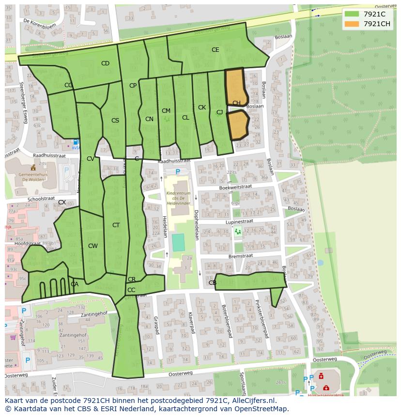 Afbeelding van het postcodegebied 7921 CH op de kaart.