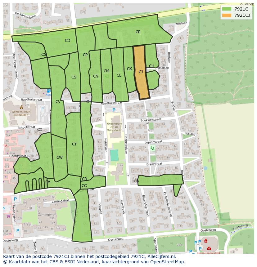 Afbeelding van het postcodegebied 7921 CJ op de kaart.
