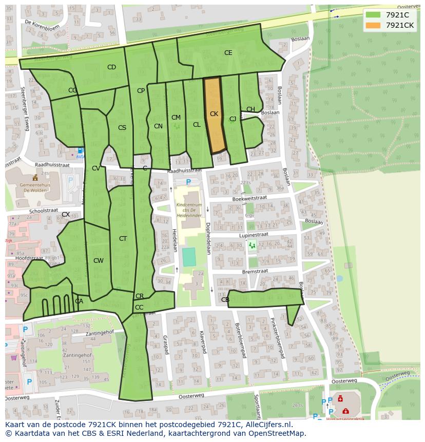 Afbeelding van het postcodegebied 7921 CK op de kaart.