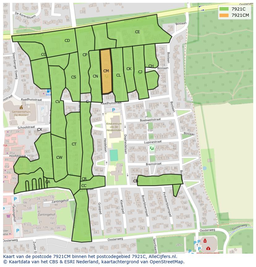 Afbeelding van het postcodegebied 7921 CM op de kaart.