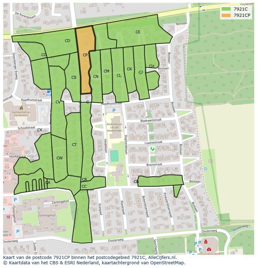 Afbeelding van het postcodegebied 7921 CP op de kaart.