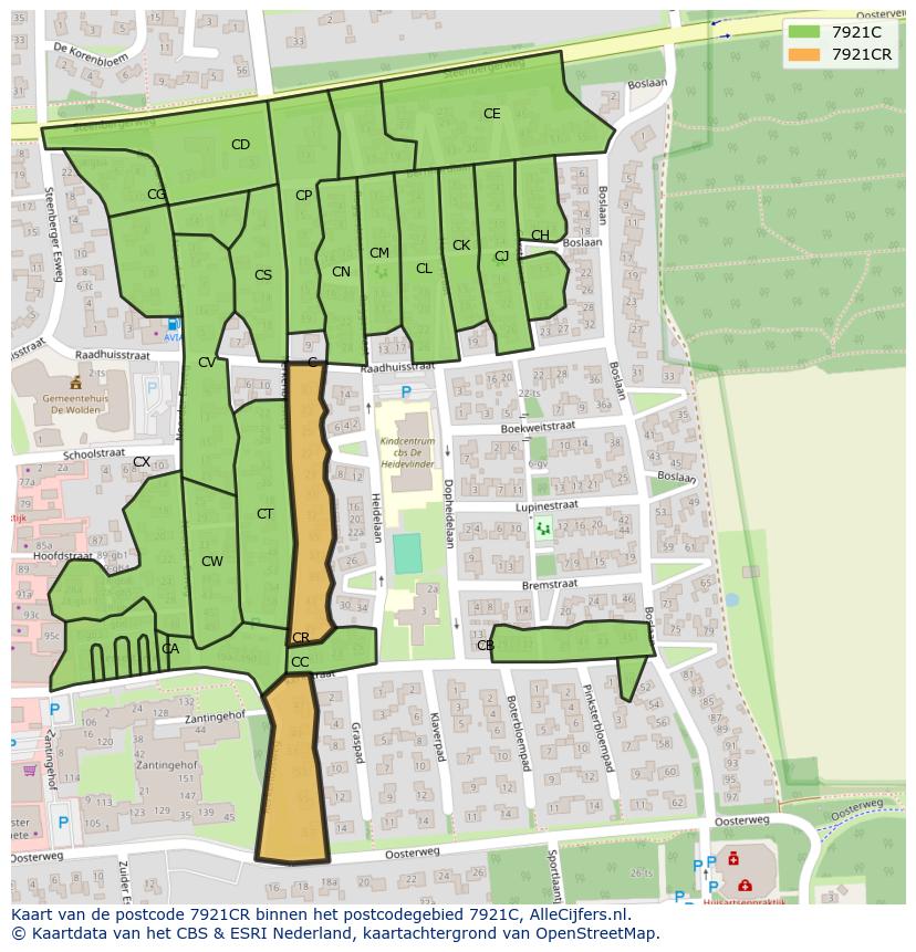 Afbeelding van het postcodegebied 7921 CR op de kaart.