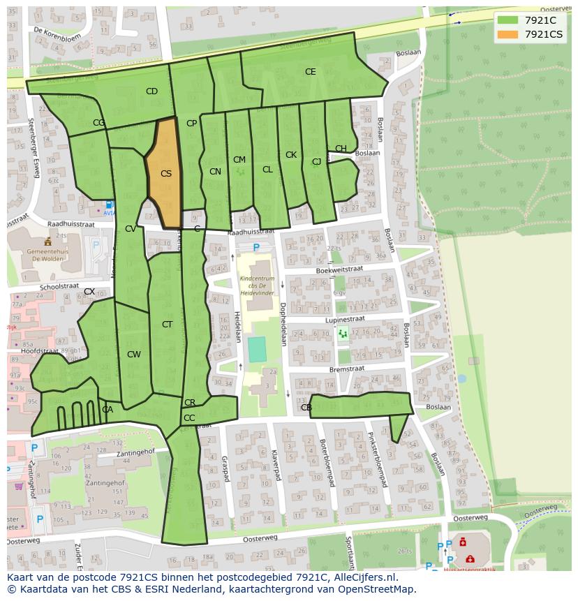 Afbeelding van het postcodegebied 7921 CS op de kaart.