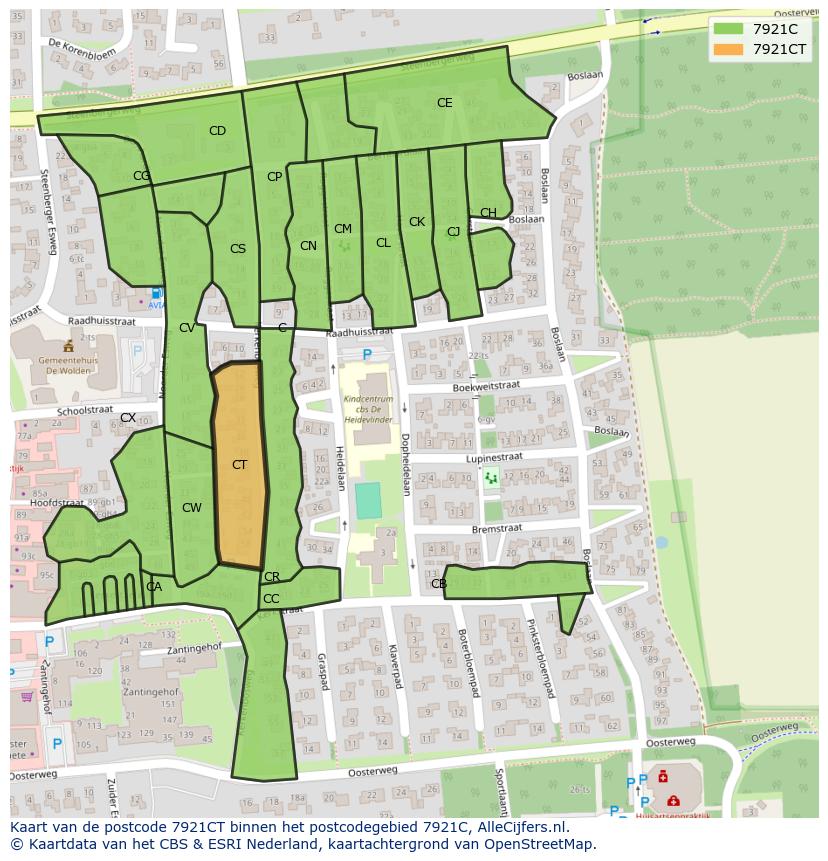 Afbeelding van het postcodegebied 7921 CT op de kaart.