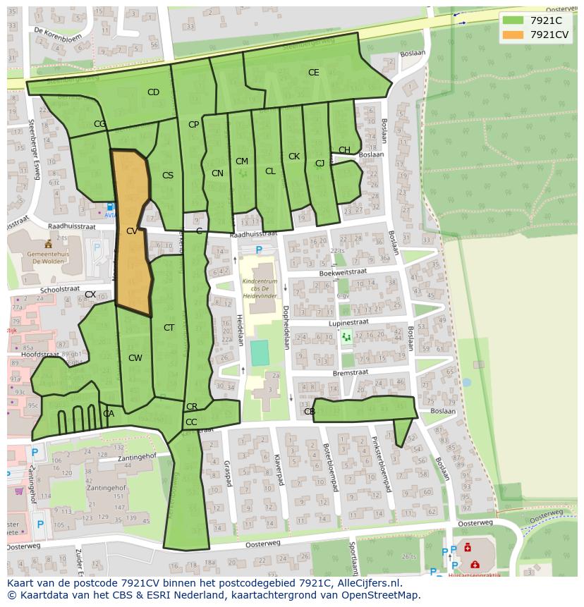 Afbeelding van het postcodegebied 7921 CV op de kaart.