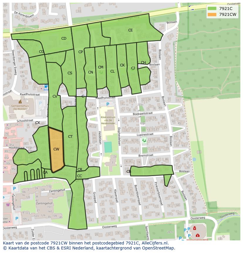 Afbeelding van het postcodegebied 7921 CW op de kaart.