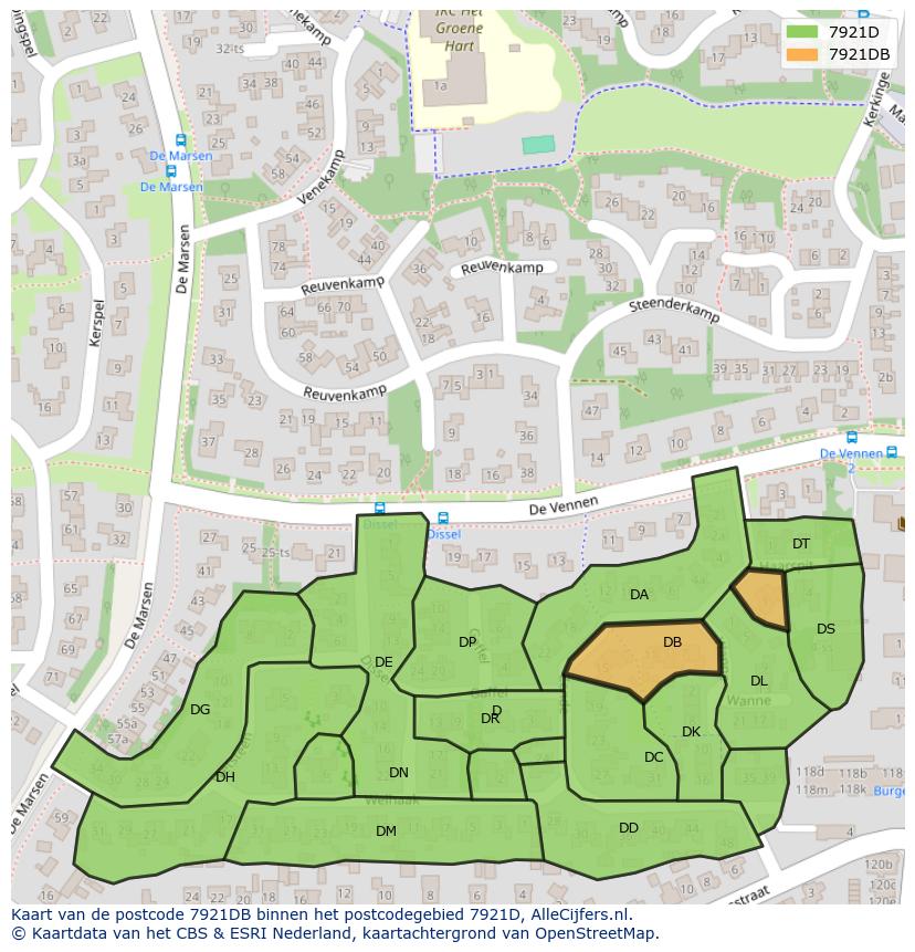 Afbeelding van het postcodegebied 7921 DB op de kaart.
