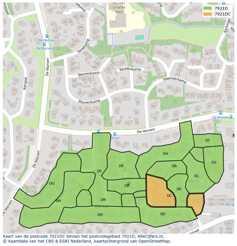 Afbeelding van het postcodegebied 7921 DC op de kaart.