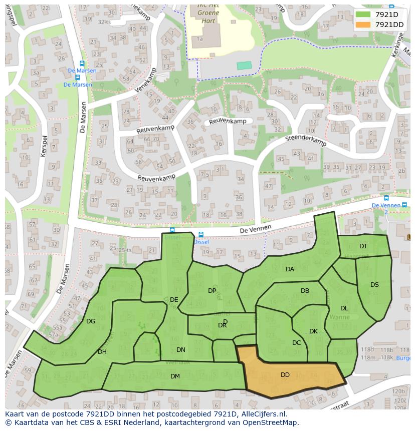 Afbeelding van het postcodegebied 7921 DD op de kaart.