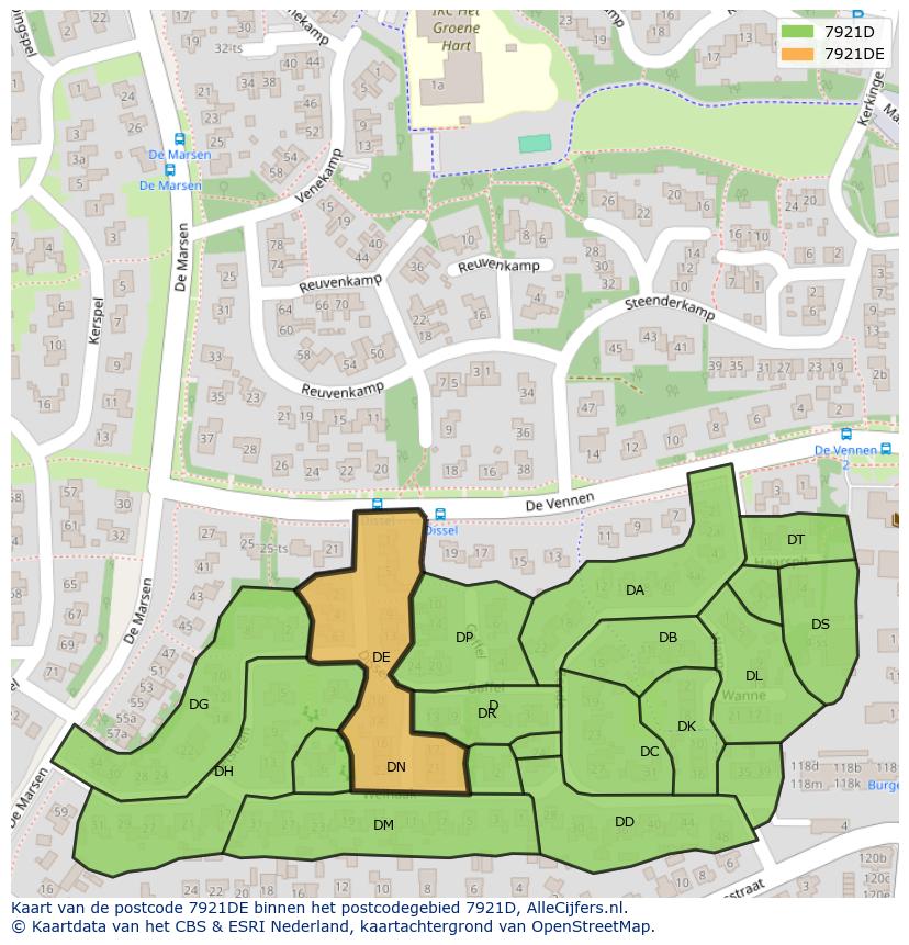 Afbeelding van het postcodegebied 7921 DE op de kaart.