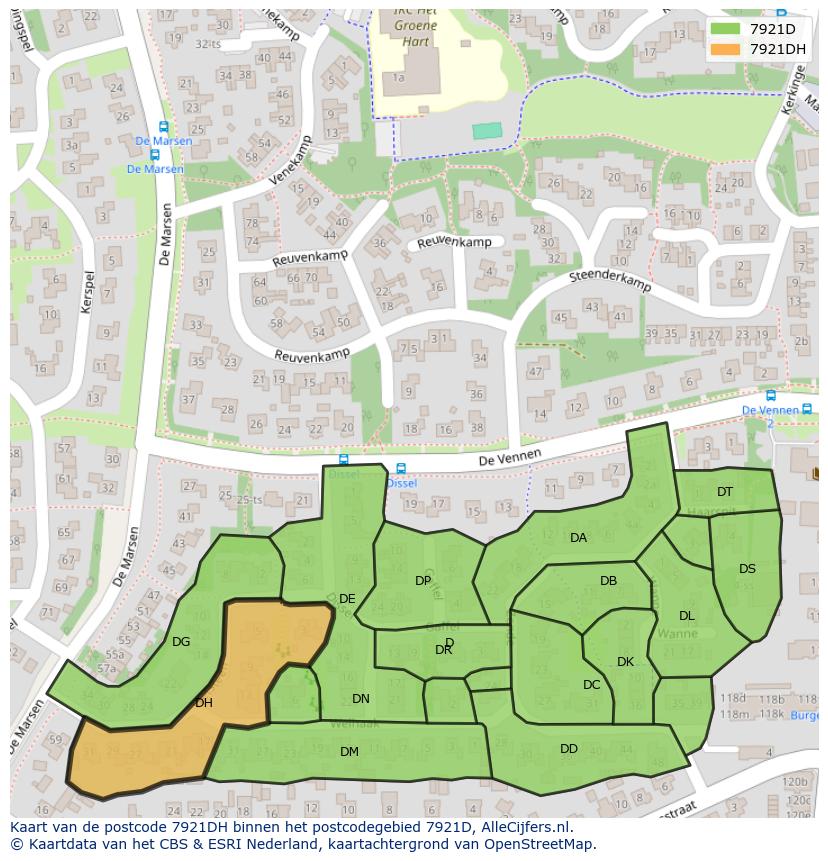 Afbeelding van het postcodegebied 7921 DH op de kaart.