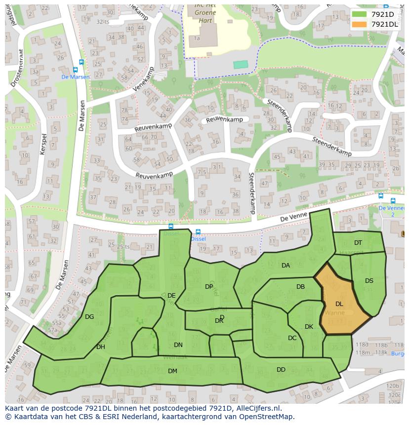 Afbeelding van het postcodegebied 7921 DL op de kaart.