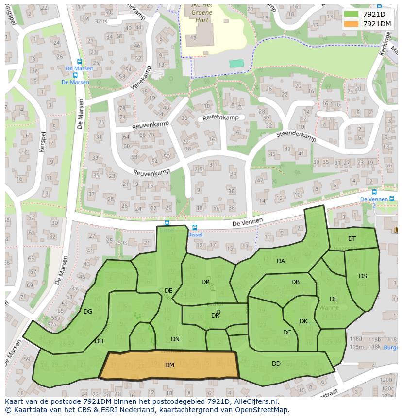 Afbeelding van het postcodegebied 7921 DM op de kaart.