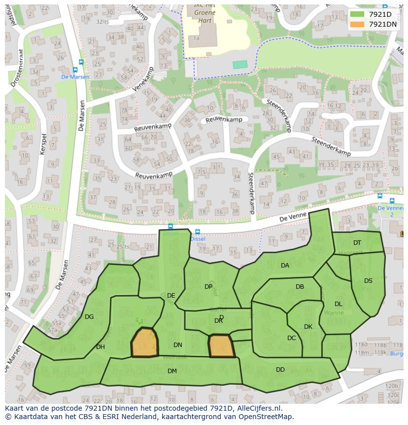Afbeelding van het postcodegebied 7921 DN op de kaart.