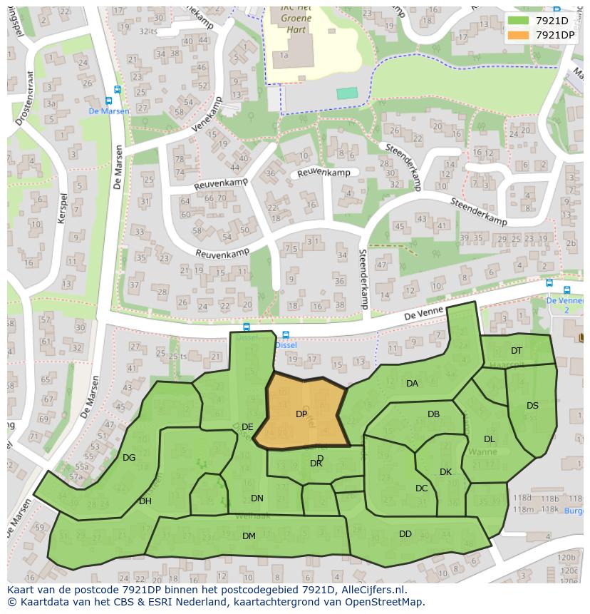Afbeelding van het postcodegebied 7921 DP op de kaart.