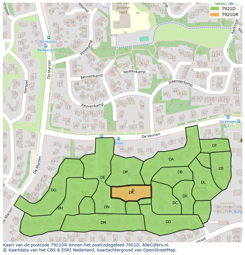 Afbeelding van het postcodegebied 7921 DR op de kaart.