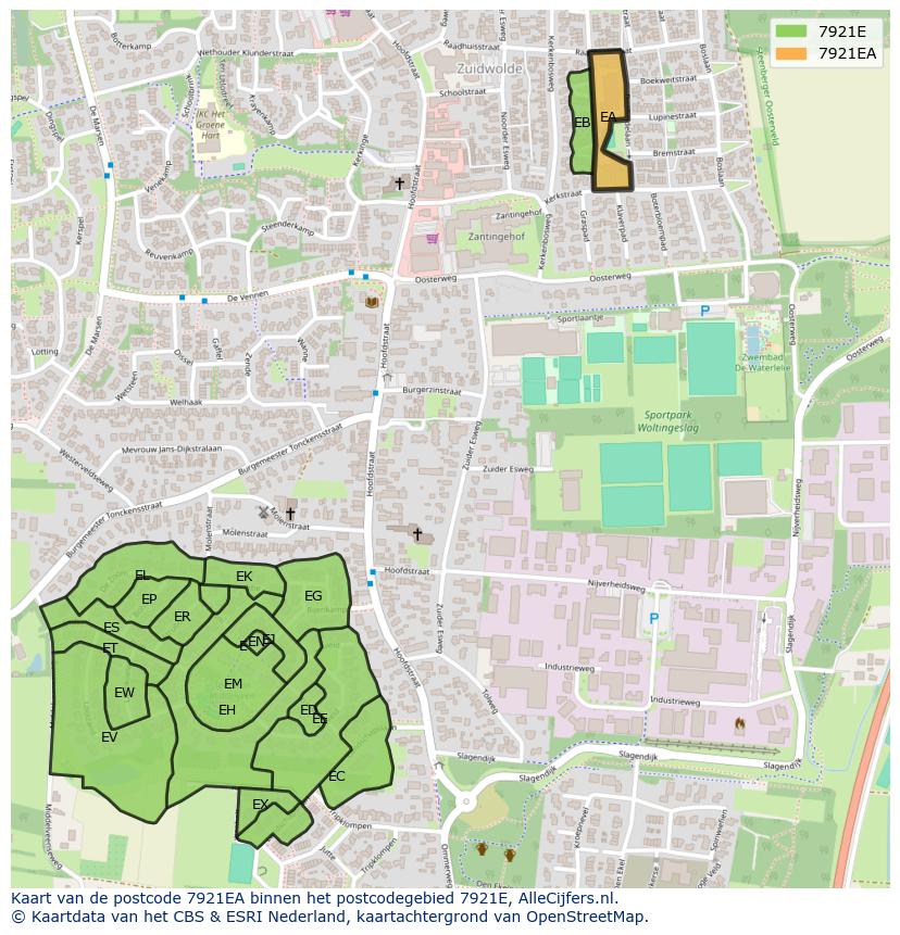 Afbeelding van het postcodegebied 7921 EA op de kaart.