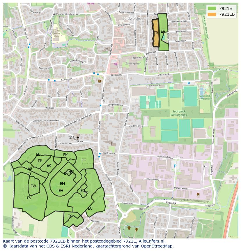 Afbeelding van het postcodegebied 7921 EB op de kaart.