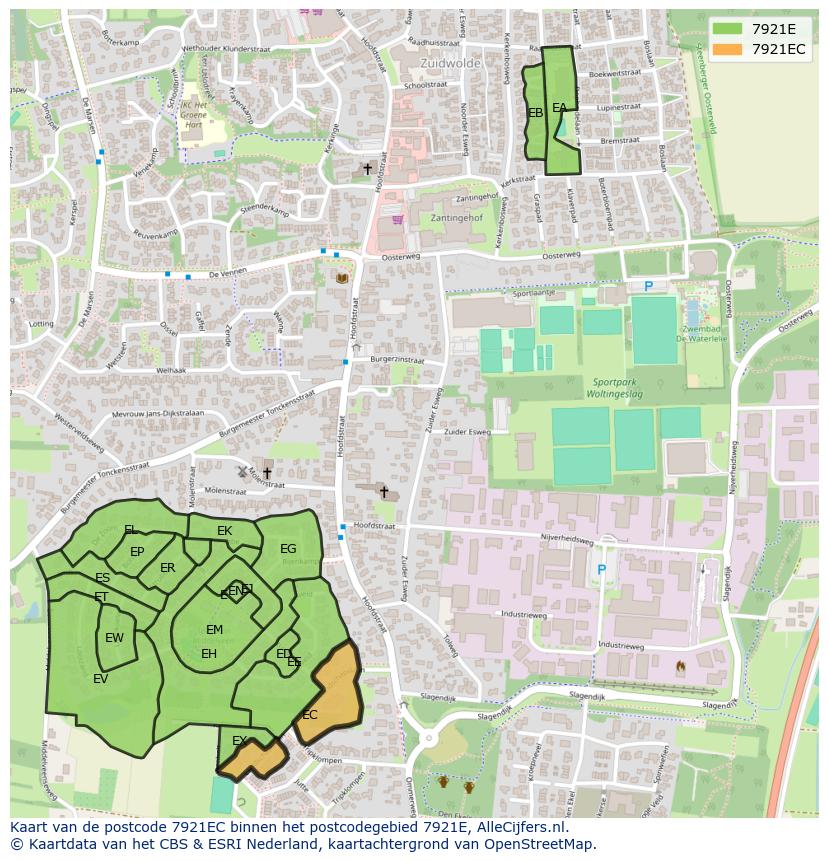 Afbeelding van het postcodegebied 7921 EC op de kaart.