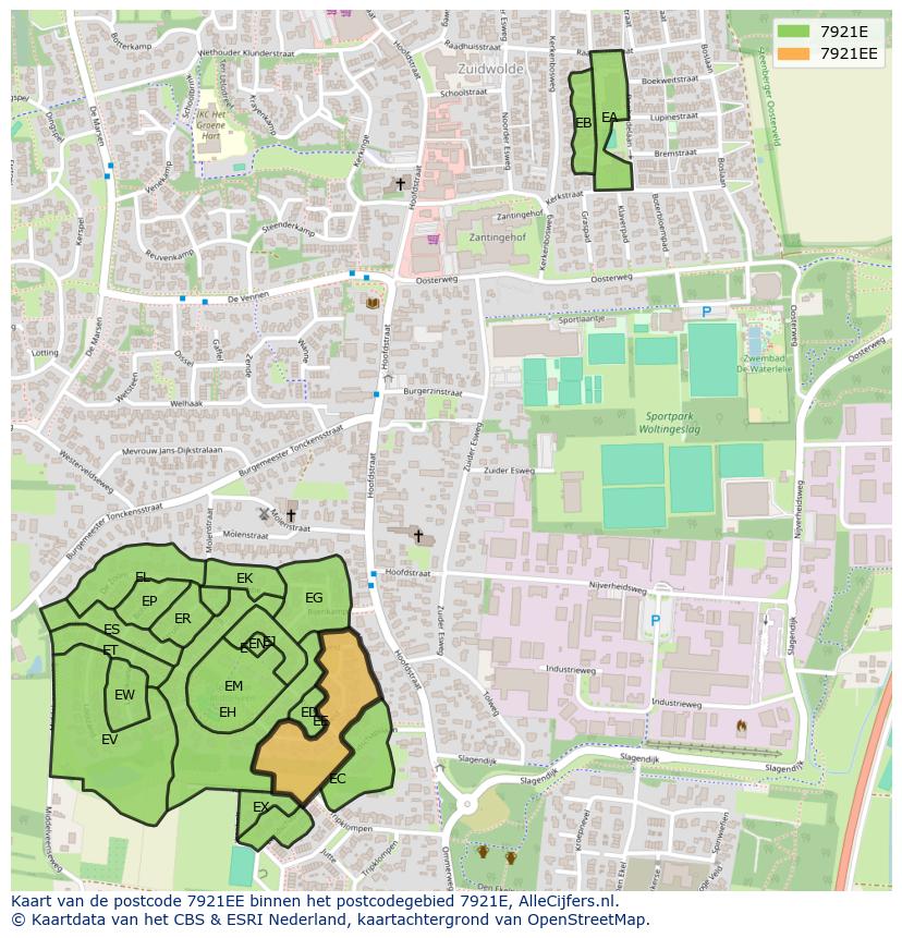 Afbeelding van het postcodegebied 7921 EE op de kaart.