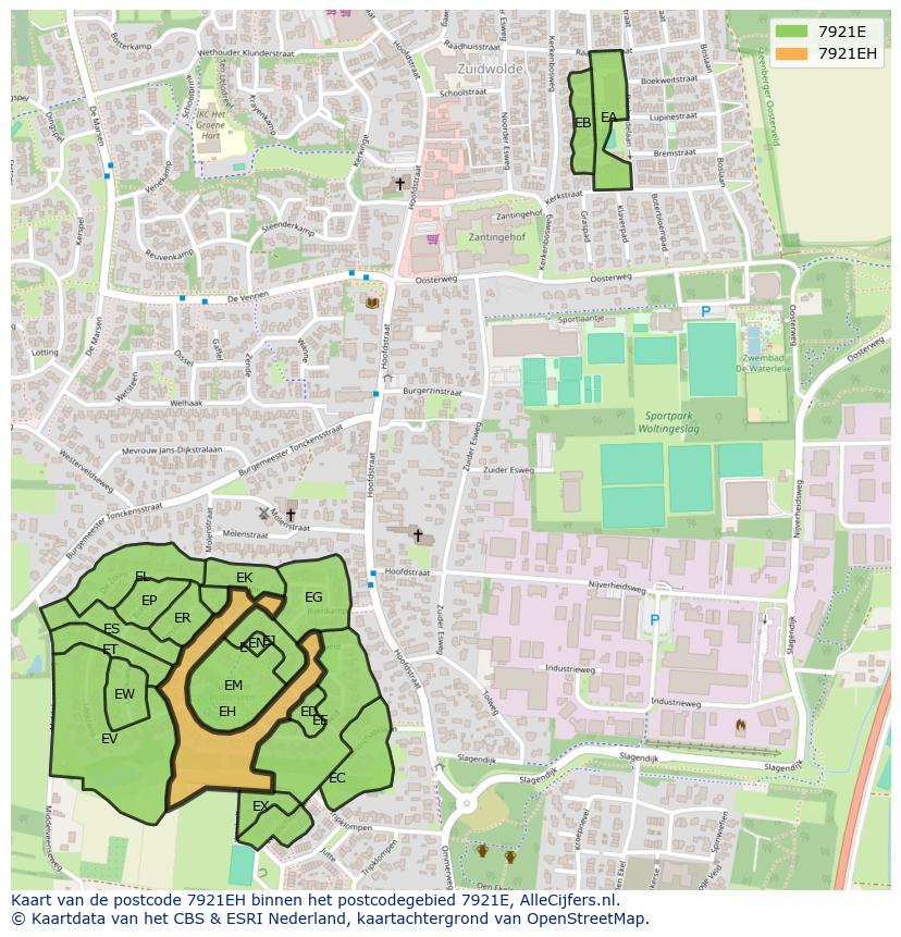 Afbeelding van het postcodegebied 7921 EH op de kaart.