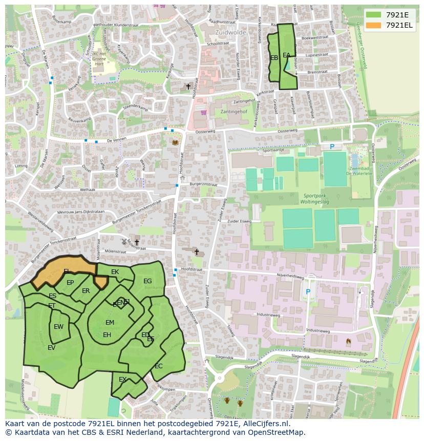 Afbeelding van het postcodegebied 7921 EL op de kaart.