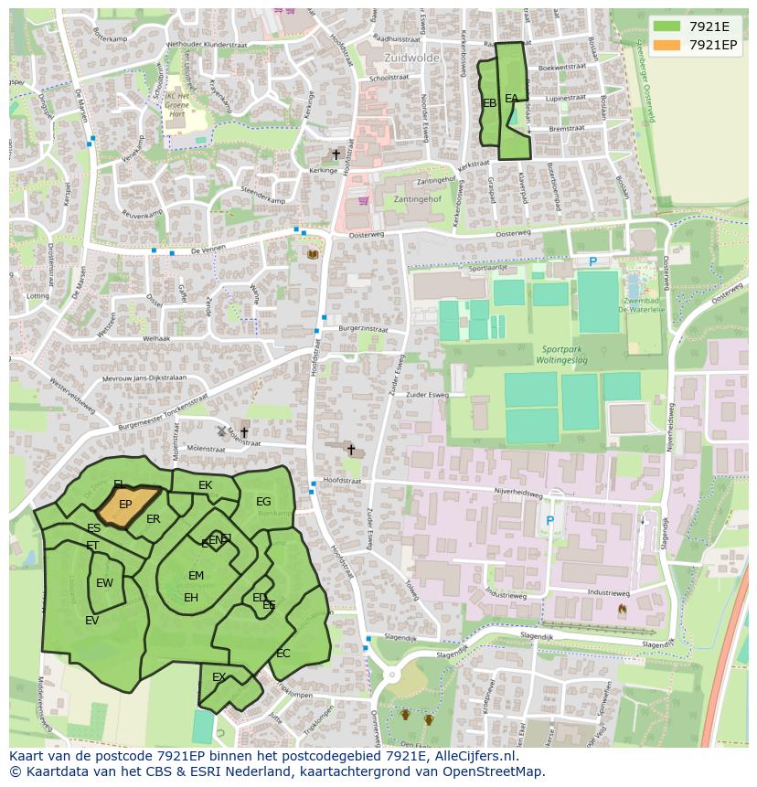 Afbeelding van het postcodegebied 7921 EP op de kaart.