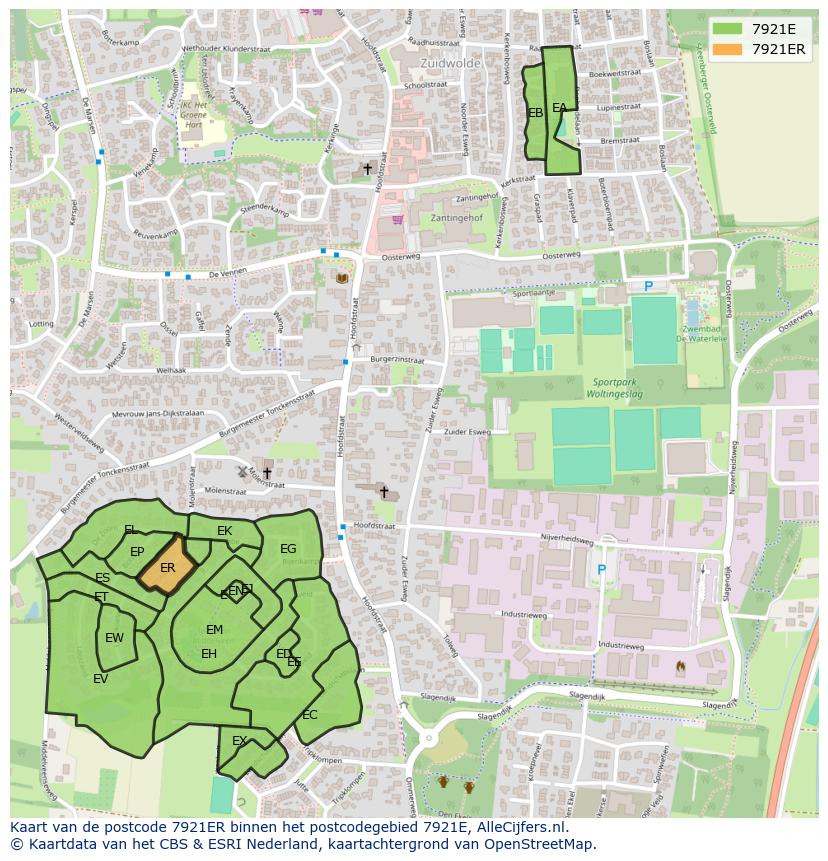 Afbeelding van het postcodegebied 7921 ER op de kaart.